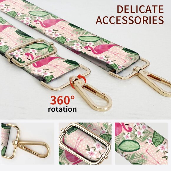 Trendy 3.8cm Wide Adjustable Crossbody Strap with Gold Buckle & Flamingo Design - Picture 2 of 5